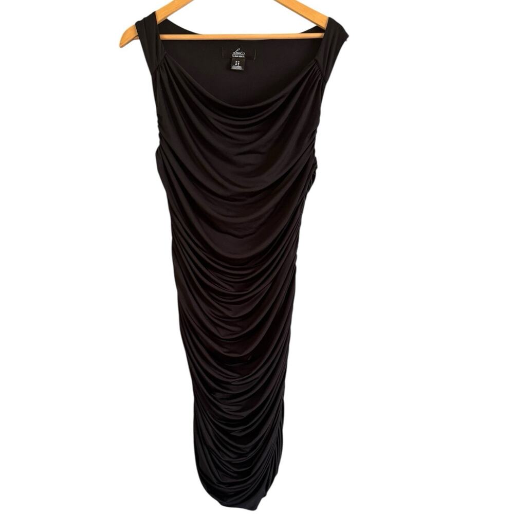 Loved By Heidi Klum Black Ruched Stretchy Bodycon Dress Size Medium Slimming